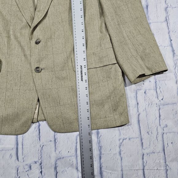 Hart Schaffner Marx MENS 44R Jacket Beige Plaid Sports Coat 100% Silk USA MADE - Picture 2 of 12